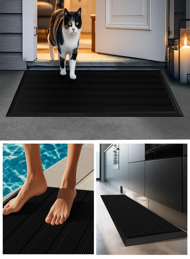 Mibao Front Door Mat Entrance, Waterproof All Weather All Season Non-Slip Rubber Welcome Mat, Dirt Trapper Low-Profile Heavy Duty Mud Doormat for Patio Entryway Garage Pool, 17" x 36", Black - Image 2