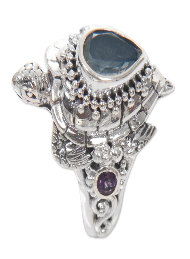 NOVICA Artisan Handmade Multi Gemstone Cocktail Ring Turtle Theme from Bali Sterling Silver Citrine Blue Topaz Amethyst Multigem Multicolor Purple Yellow Domed Indonesia Serenity Animal Themed [ring ] - Image 2