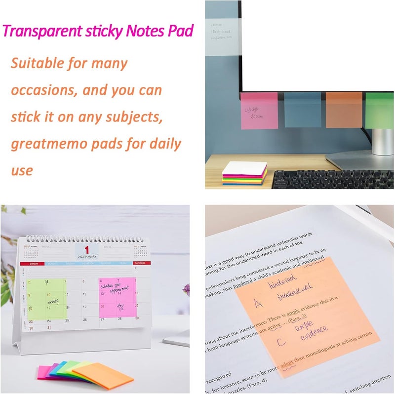 woobles Transparent Sticky Notes, 3" *3" Clear Sticky Annotation, Waterproof Translucent Color Memo Pad, 500/700 Sheet Sticky Notepads of 7 Colors Self-Stick Pads (500, White) 500 Red - Image 3