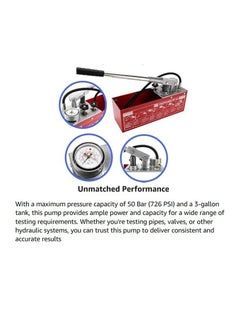 ABBASALI Hydraulic Manual Pressure Test Pump 50 Bar Pressure Test Pump 726 PSI 3 Gallon Tank 45ML Flow 1/2" Connection  - Image 3