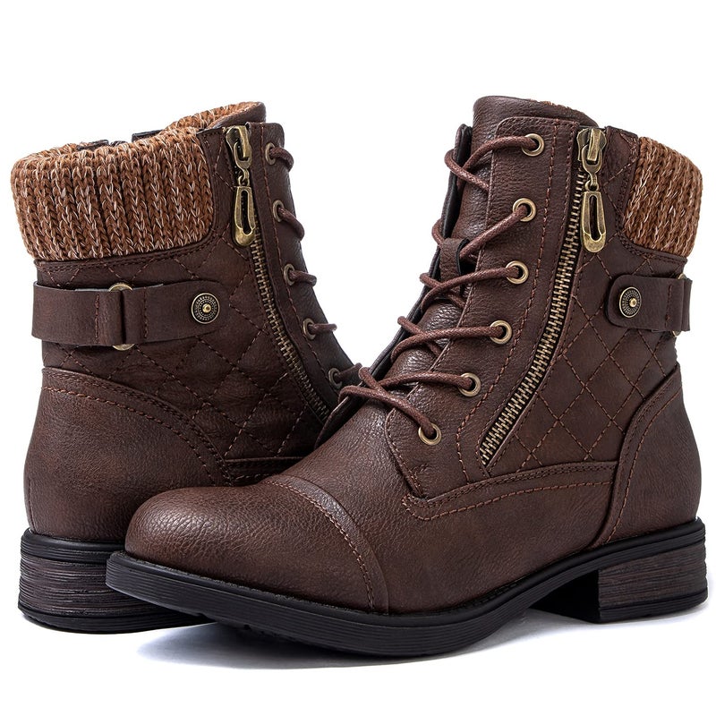 GLOBALWIN Ankle Boots for Women Women's Combat Boots Brown Boots For Women With Comfortable Low Heel Size 6M - Image 1