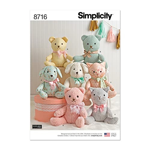 Simplicity 8716 Animals Stuffed Bear, Cat, and Dog Sewing Patterns by Elaine Heigl Designs, One Size Only - Image 1