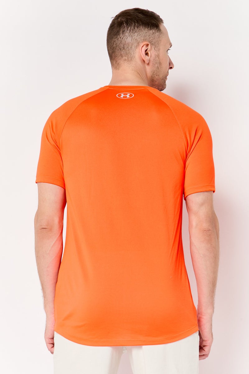 UNDER ARMOUR Men Loose Fit Short Sleeve Tech 2,0 Lockertag Training T-Shirt, Neon Orange - Image 4