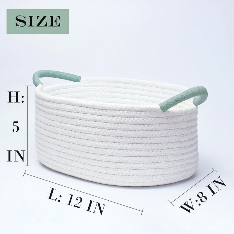 Yimi's Dream Gift Baskets Empty, Small Organizer Baskets for Shelves, Decorative White Baskets with Green Handles for Storage, Presents, Christmas, Birthday, Families(Oval, 12"x 8"x 5") - Image 4