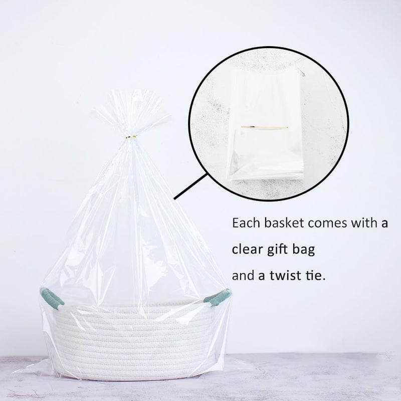 Yimi's Dream Gift Baskets Empty, Small Organizer Baskets for Shelves, Decorative White Baskets with Green Handles for Storage, Presents, Christmas, Birthday, Families(Oval, 12"x 8"x 5") - Image 2