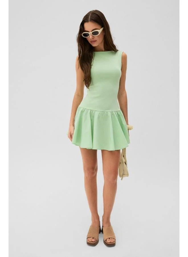 AIRE MINI Women's Soft and Stretchy Fabric Body-Fitting Boat Neck Mini Mint Green Dress.