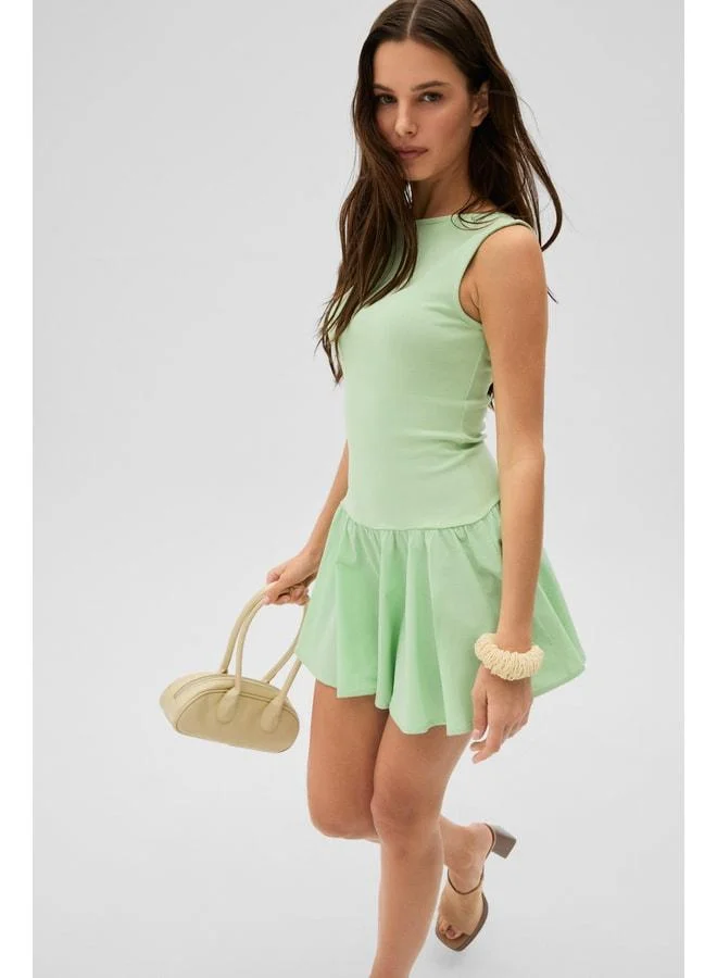 Ethiquet  AIRE MINI Women's Soft and Stretchy Fabric Body-Fitting Boat Neck Mini Mint Green Dress. for Women | Best Price UAE