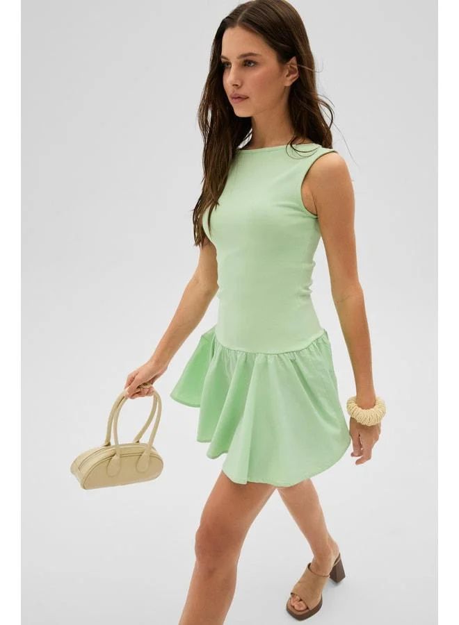 Ethiquet  AIRE MINI Women's Soft and Stretchy Fabric Body-Fitting Boat Neck Mini Mint Green Dress. for Women | Best Price UAE