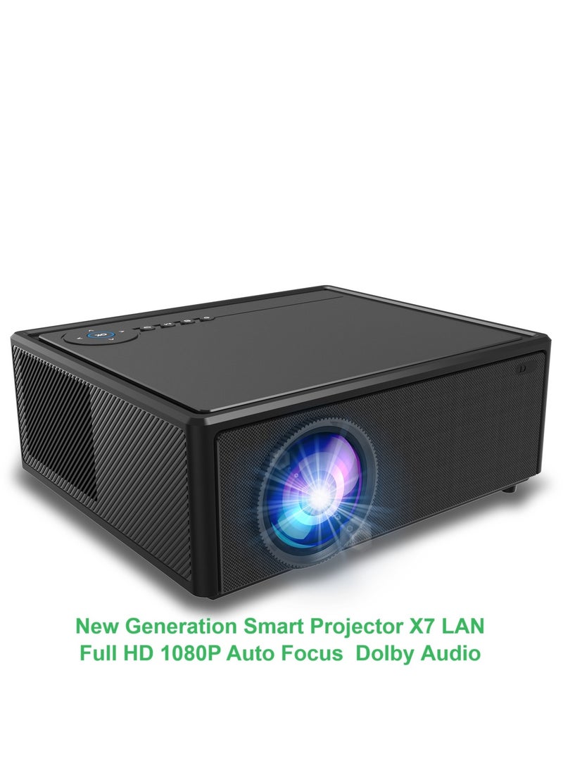 general Smart Projector X7 LAN 8K Video Decoding Full HD 1080P New Generation Multifunctional Auto Focus / Electric Focus 4-Point Keystone Correction / Dolby Audio / Dual Stereo Speaker / 600 ANSI Lumens / Multiple Compatible Interfaces. HD: Game Machine, TV BOX, Laptop; USB: Mouse, Keyboard, U-Disk; EARPHONE: Earphones, Audio Device, Speaker; AV: DVD; ETHERNET: Network Cable - Image 1