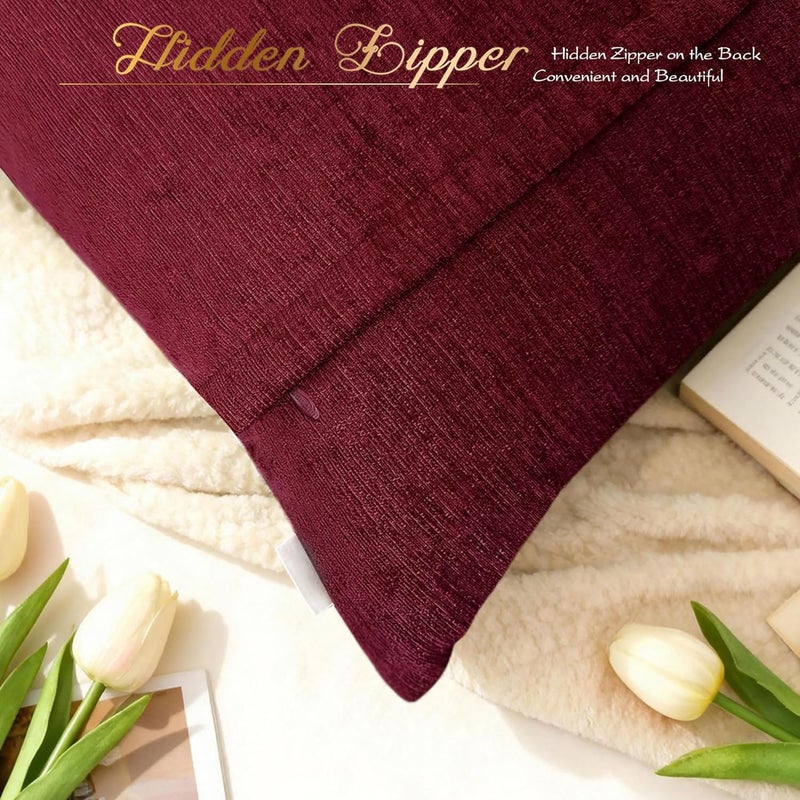 BRAWARM Throw Pillow Covers 20x20 Inches - Burgundy Pleated Chenille Pillow Covers, Pack of 2 Solid Dyed Soft Chenille Pillow Cases for Couch Sofa Bed Home Decoration - Image 5