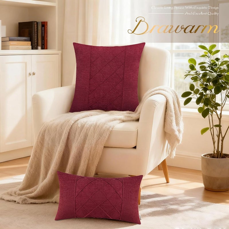 BRAWARM Throw Pillow Covers 20x20 Inches - Burgundy Pleated Chenille Pillow Covers, Pack of 2 Solid Dyed Soft Chenille Pillow Cases for Couch Sofa Bed Home Decoration - Image 4