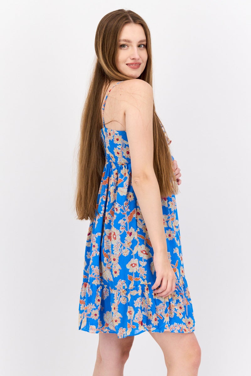 Jessica Simpson Women Floral Print Mini Dress, Blue Combo - Image 4