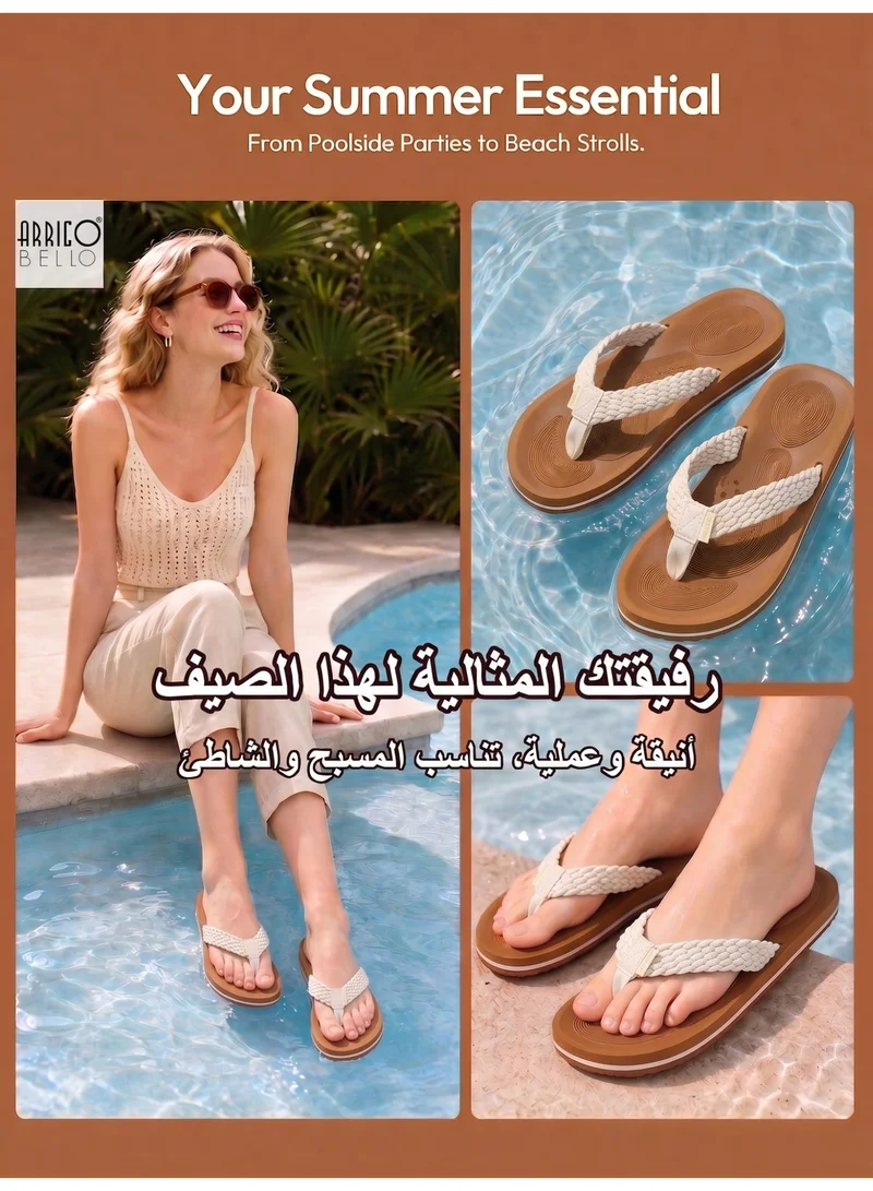 ARRIGO BELLO white Women's Summer Comfort Flip Flops - Stylish Thong Sandals with Non-Slip Rubber Sole for Beach, Walking & Daily Outings for Women | Best Price UAE