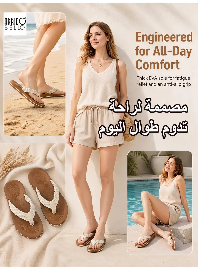 ARRIGO BELLO white Women's Summer Comfort Flip Flops - Stylish Thong Sandals with Non-Slip Rubber Sole for Beach, Walking & Daily Outings for Women | Best Price UAE