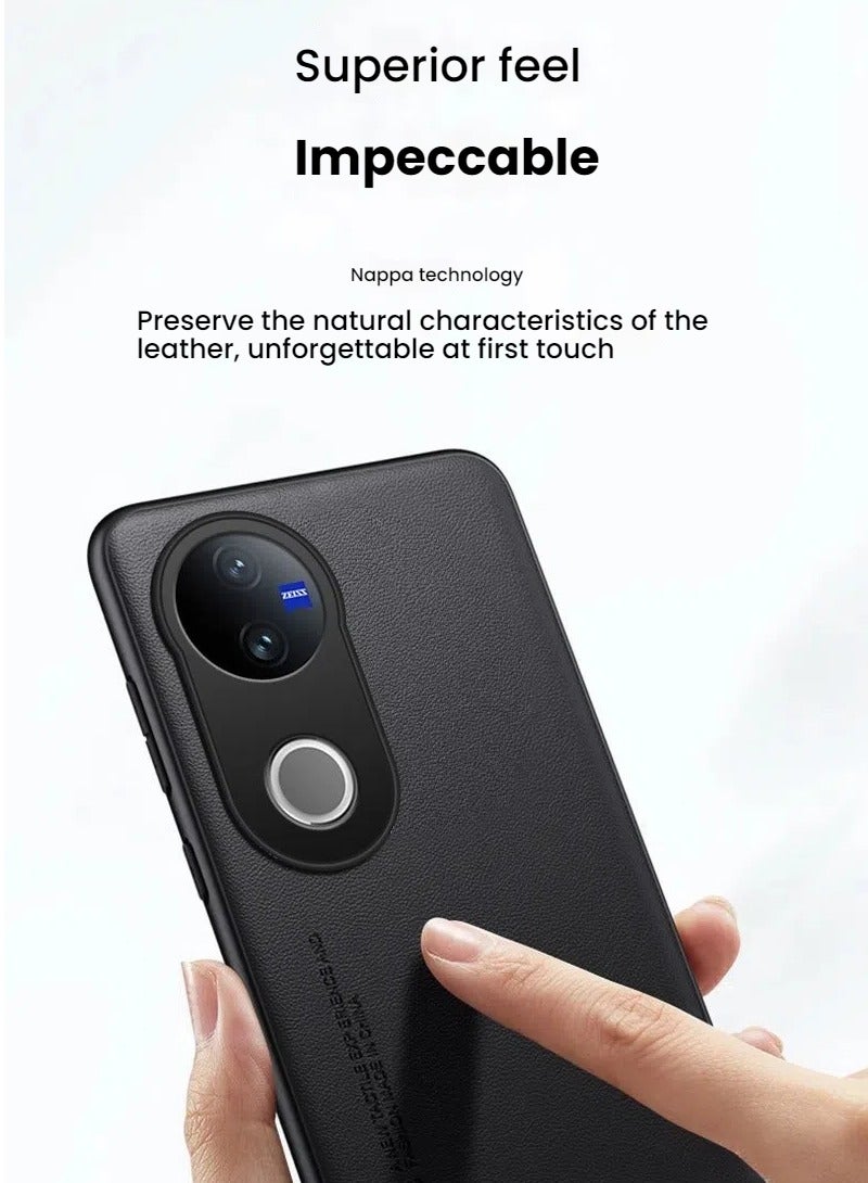 general VIVO V50 Pure Pigment Leather Phone Case, Ultra-thin Business Leather Pattern All-inclusive Drop Protection Case for VIVO V50 - Image 2