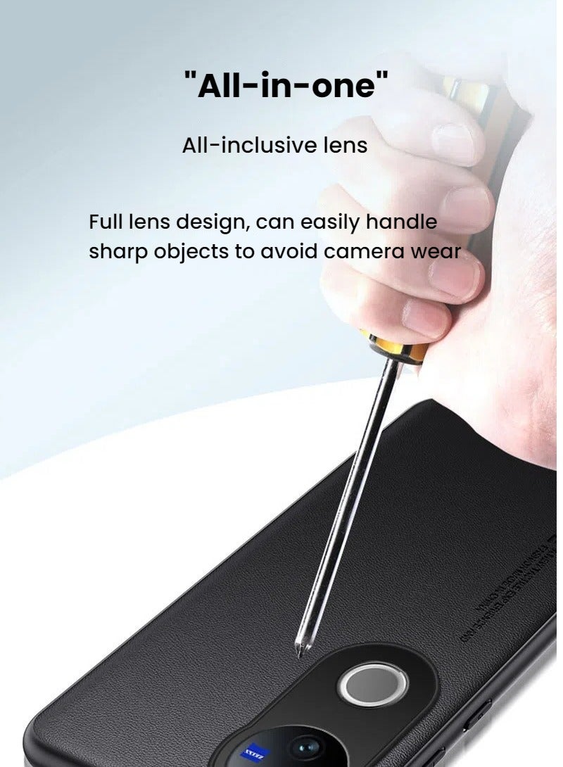 general VIVO V50 Pure Pigment Leather Phone Case, Ultra-thin Business Leather Pattern All-inclusive Drop Protection Case for VIVO V50 - Image 4