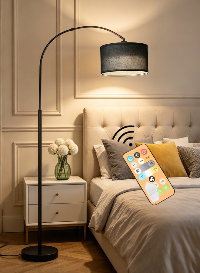 شاربدو مصباح أرضي قوس قابل للتعديل شاربدو مصباح قائم قابل للتعديل ثلاث ألوان إضاءة LED تحكم عن بعد وبزر قاعدة رخامية غطاء قماش مع مروحة لغرفة المعيشة غرفة النوم المكتب - Image 1