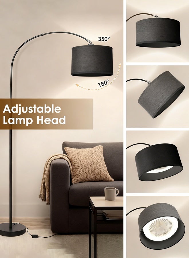 شاربدو مصباح أرضي قوس قابل للتعديل شاربدو مصباح قائم قابل للتعديل ثلاث ألوان إضاءة LED تحكم عن بعد وبزر قاعدة رخامية غطاء قماش مع مروحة لغرفة المعيشة غرفة النوم المكتب - Image 5