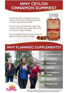 Flamingo Supplements Sugar Free Ceylon Cinnamon Gummies Sugar Regulation, Joint Pain, Neuroprotective- Cinnamon Supplement with Chromium and Cinnamon Bark- Alternative to Cinnamon Capsules - 90 Chews  - Image 2