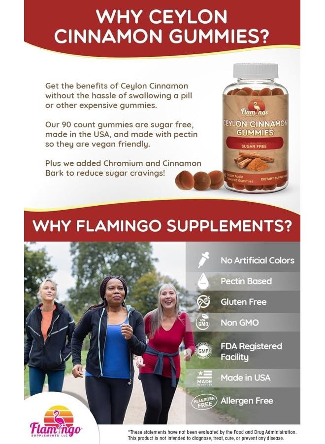 Flamingo Supplements Sugar Free Ceylon Cinnamon Gummies Sugar Regulation, Joint Pain, Neuroprotective- Cinnamon Supplement with Chromium and Cinnamon Bark- Alternative to Cinnamon Capsules - 90 Chews - Image 2