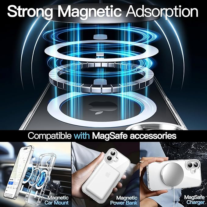 Magsafe Case for iPhone 16 (6.1-inch) - Magsafe Clear Cover Magnetic Wireless Charging Support, Shockproof Protection, Scratch-Resistant, Anti Yellowing for iPhone 16 - Clear - Image 4