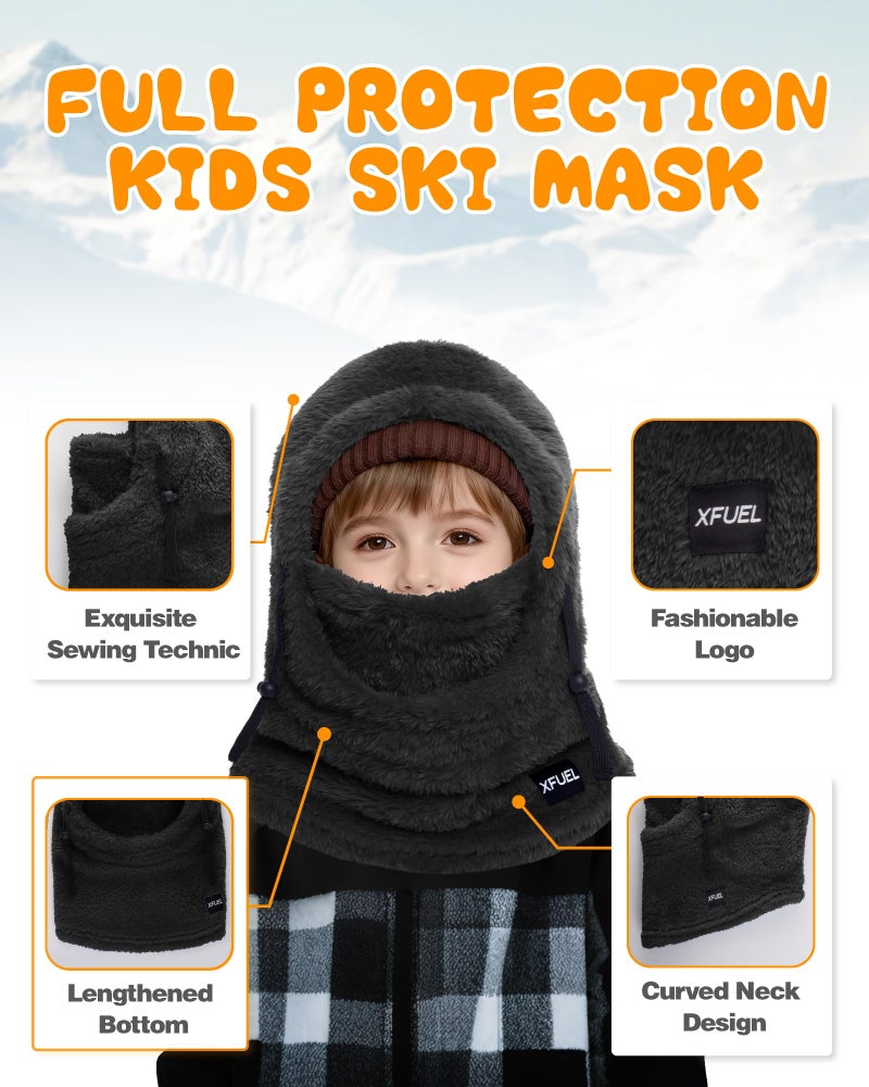 XFUEL Kids Winter Balaclava Face Mask, Thermal Ski Hood Hat, Neck Warmer Scarf for Boys Girls (Black) - Image 3