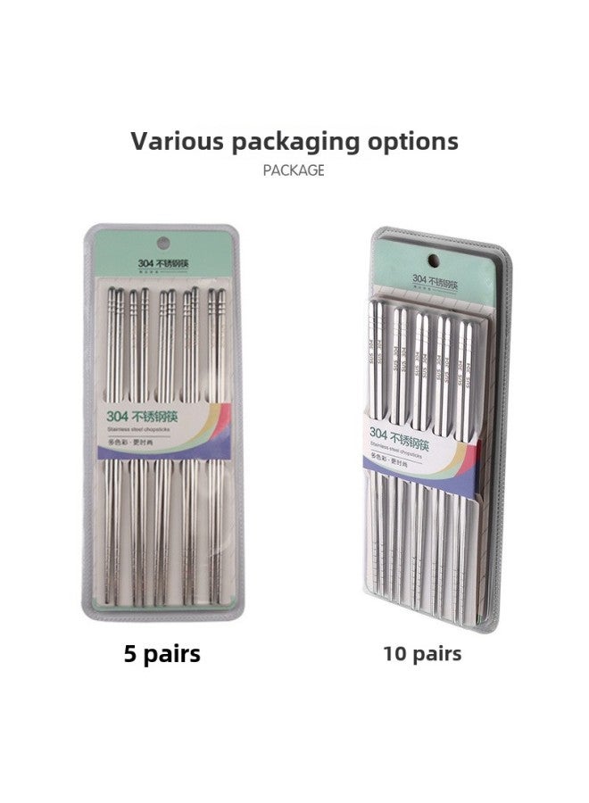 304 Stainless Steel Chopsticks Ten Pairs Of Chopsticks Household Hot Pot Public Chopsticks Five Pairs Of Metal Suit Wholesale-Color:1 Pair, Black Card Tape-Specifications:(including Sus304 Standard)  - Image 3