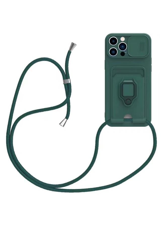 Zaboon Case For iPhone 13 Pro Sliding Camshield Magnetic Card Holder Silicone Phone Case with Lanyard - Image 1