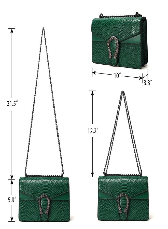 DEEPMEOW Leather Shoulder Bag Chain Purse for Women - Fashion Crossbody Bags Vintage Snake Print Underarm Bag Square Satchel Handbag, A-green, 9.8 x 3.4 x 6.1 inches - Image 3