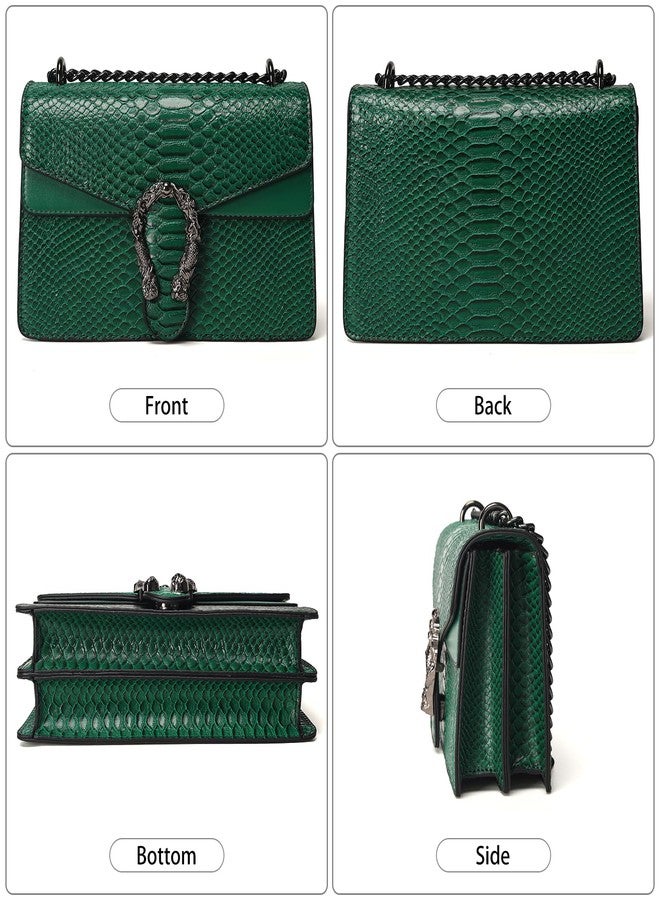 DEEPMEOW Leather Shoulder Bag Chain Purse for Women - Fashion Crossbody Bags Vintage Snake Print Underarm Bag Square Satchel Handbag, A-green, 9.8 x 3.4 x 6.1 inches - Image 4