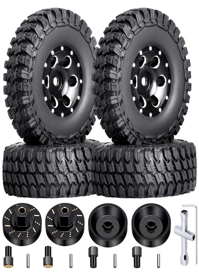 HobbyPark 4pcs 1.0 Beadlock Wheels and Tires Metal Micro Crawler Tires with Brass Wheel Weights Extended Wheel Hubs for 1/24 RC Crawler Car Axial SCX24 Gladiator Bronco C10 Deadbolt Upgrades (Type C) - Image 1