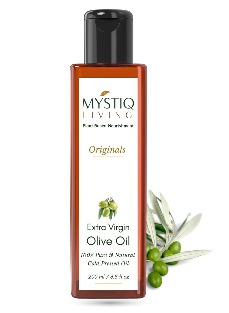 Mystiq Living Cold Pressed Extra Olive Oil for Hair Skin Face 100% Pure Natural 200 ML - Image 1