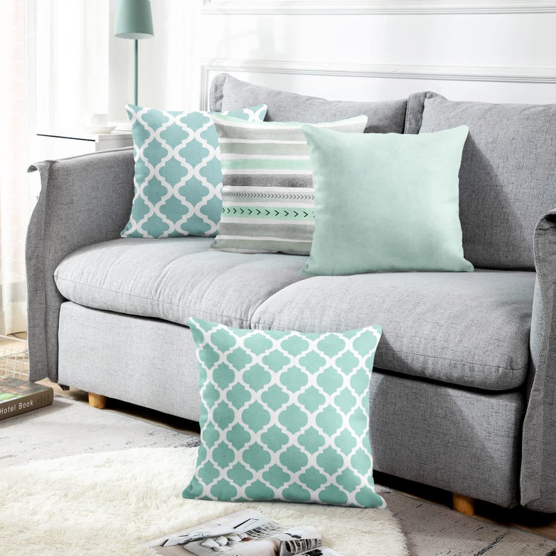 Emvency Set of 4 Throw Pillow Covers Mint Moroccan Green Quatrefoil Gray Watercolour Stripes Arrows Generic Solid Decorative Bedroom Pillow Cases Home Decor Square 16x16 Inches Pillowcases - Image 3