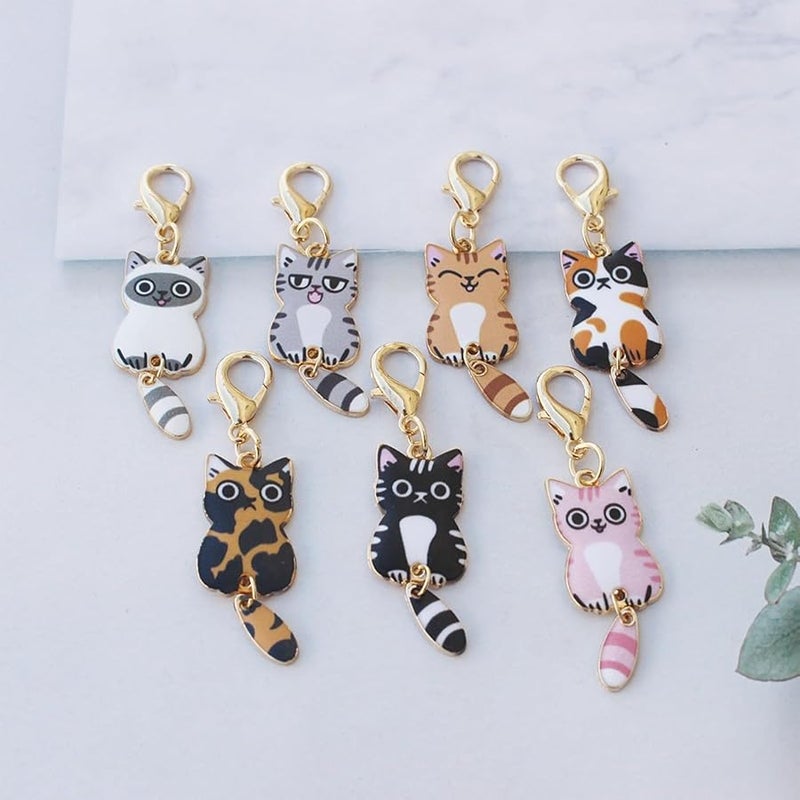 7 Pcs Women Girls Keychain Cute Cat Key Chain Small Bag Charm Metal Keychains Pendant Kawaii Mini Keychain - Image 2