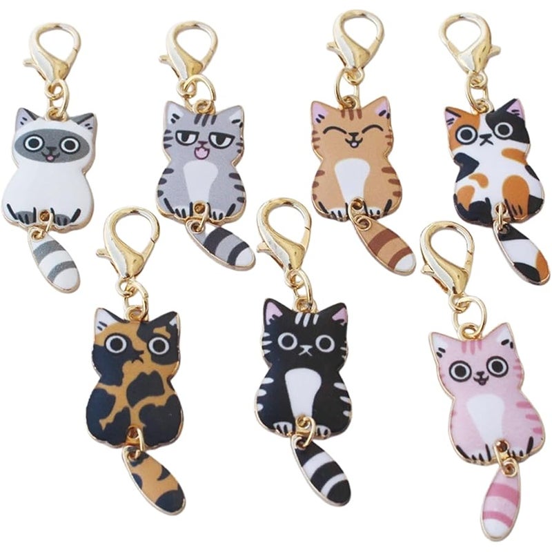 7 Pcs Women Girls Keychain Cute Cat Key Chain Small Bag Charm Metal Keychains Pendant Kawaii Mini Keychain - Image 1