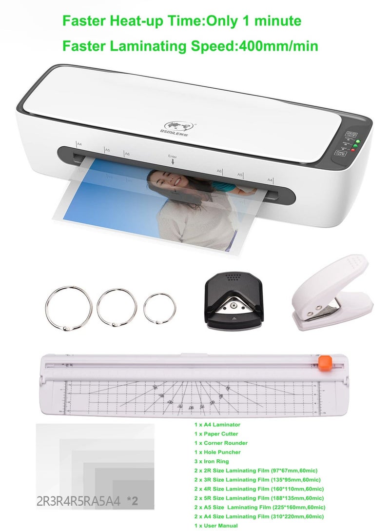 OSMILE Upgraded 1 Min Fastest Warm-Up Laminating Machine, 9 Inch for A4/A5/A6 Laminator Machine,9 in 1 Thermal Laminator for Home Office School Use，Paper Trimmer,Corner Rounder (With Laminating Pouche - Image 2