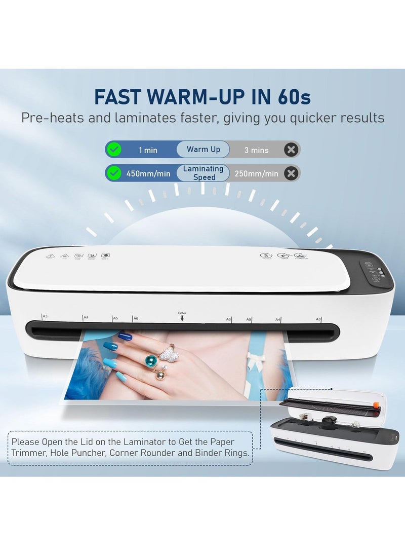 OSMILE Upgraded 1 Min Fastest Warm-Up Laminating Machine, 9 Inch for A4/A5/A6 Laminator Machine,9 in 1 Thermal Laminator for Home Office School Use，Paper Trimmer,Corner Rounder (With Laminating Pouche - Image 3