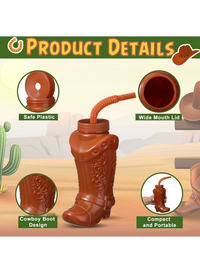 Hoolerry Hoolerry 24 Pcs Cowboy Boot Party Plastic Cups with Straws and Lids 10 Ounces Plastic Cowboy Cups for Western Themed Party Supplies and Rodeo Party Decorations (Brown)  - Image 3