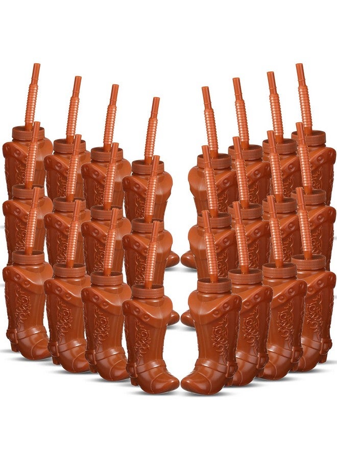 Hoolerry Hoolerry 24 Pcs Cowboy Boot Party Plastic Cups with Straws and Lids 10 Ounces Plastic Cowboy Cups for Western Themed Party Supplies and Rodeo Party Decorations (Brown)  - Image 1