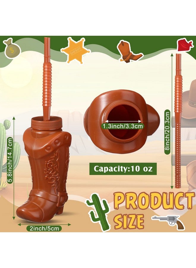 Hoolerry Hoolerry 24 Pcs Cowboy Boot Party Plastic Cups with Straws and Lids 10 Ounces Plastic Cowboy Cups for Western Themed Party Supplies and Rodeo Party Decorations (Brown)  - Image 2