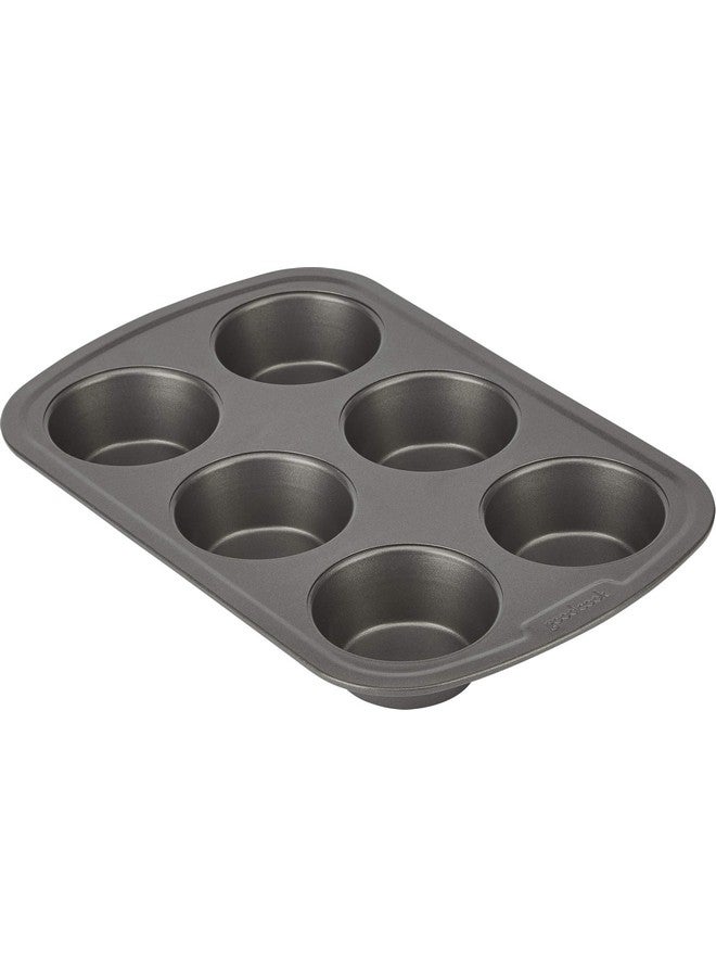 GoodCook Everyday Nonstick Steel Muffin Pan, 6 cup, Gray - Image 1