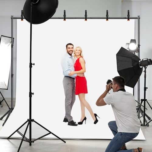 Popoko 3-in-1 Backdrop Stand Kit 10x8.5 ft for Photography Studio, T-Shape Backdrop Stand for Wedding Parties, Background Stand for Photo Video Studio with Carring Bag, 6 Clamps, 2 Sandbags - Image 4
