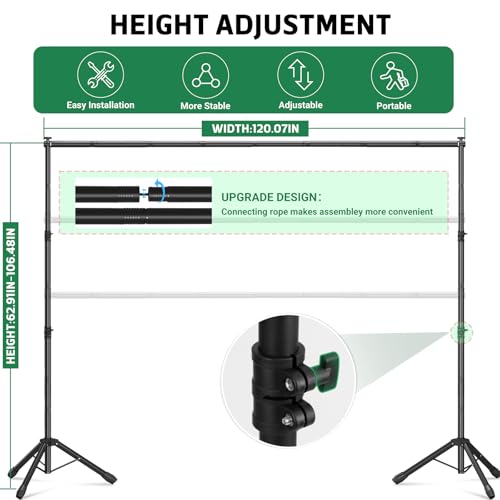 Popoko 3-in-1 Backdrop Stand Kit 10x8.5 ft for Photography Studio, T-Shape Backdrop Stand for Wedding Parties, Background Stand for Photo Video Studio with Carring Bag, 6 Clamps, 2 Sandbags - Image 3