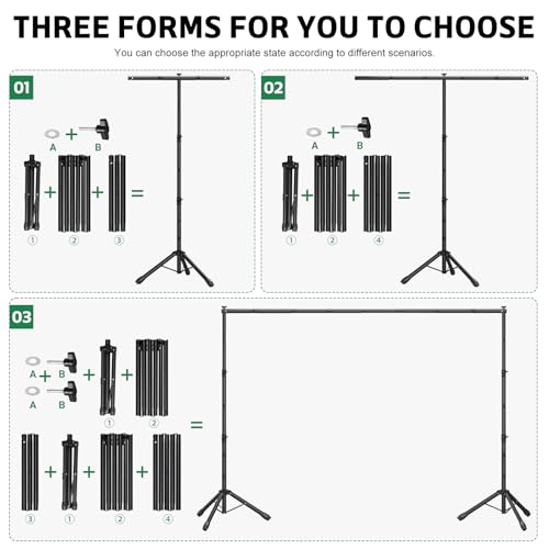 Popoko 3-in-1 Backdrop Stand Kit 10x8.5 ft for Photography Studio, T-Shape Backdrop Stand for Wedding Parties, Background Stand for Photo Video Studio with Carring Bag, 6 Clamps, 2 Sandbags - Image 2