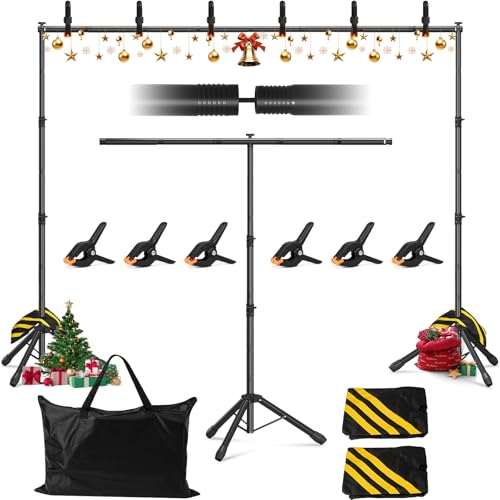 Popoko 3-in-1 Backdrop Stand Kit 10x8.5 ft for Photography Studio, T-Shape Backdrop Stand for Wedding Parties, Background Stand for Photo Video Studio with Carring Bag, 6 Clamps, 2 Sandbags - Image 1