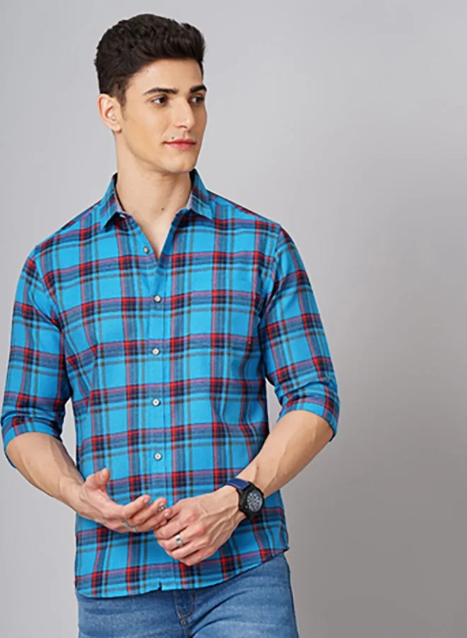 Take Two Men Blue Checked Spread Collar Shirt By HardSoda