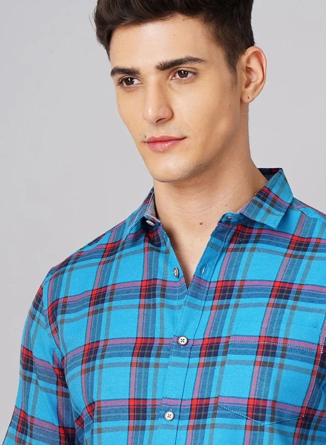 Take Two Men Blue Checked Spread Collar Shirt By HardSoda
