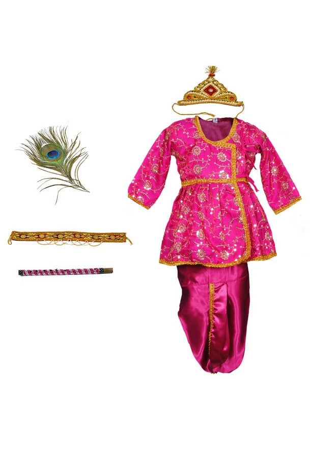 Pakhi Feather Little Krishna Themed Krishna Costume Set With Accessories (9 - 12 Months, Magenta), Pink - Image 1