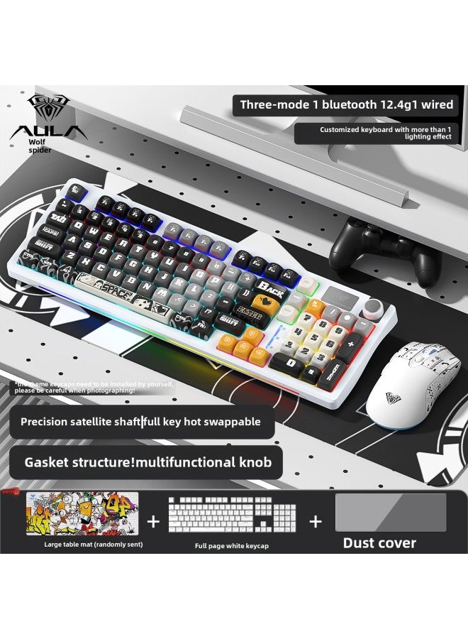 S98 Wireless Mechanical Keyboard Customized Three-mode E-sports Game Keyboard And Mouse Suit Hot Plug Office Dedicated-Color:Blue Axis - Gray Trace Island [keyboard And Mouse Set] Free: Desk Mat + Dust Cover + Full Page White Keycaps - Yes - 96 Keys  - Image 1