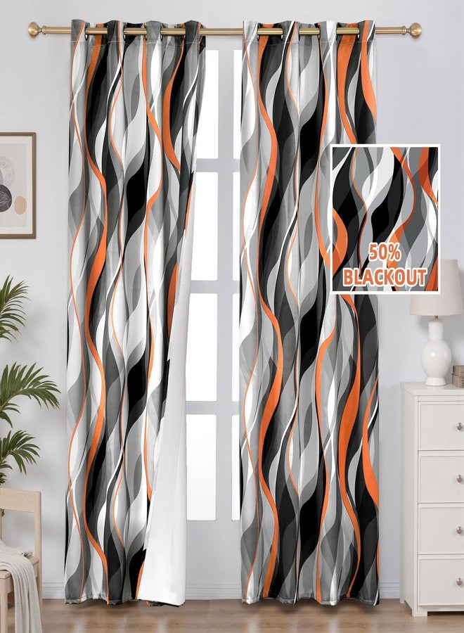 Weesire Modern Striped Decorative 50% Light Blocking Darkening Grommet Curtains for Living Room, Bedroom - 52x84 Inches, 2 Panels Set, Gray and Orange - Image 2